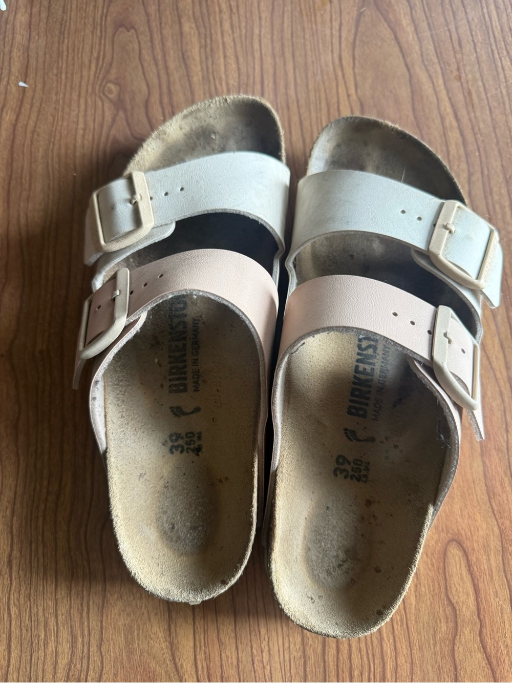 Birkenstock Kids Two-Buckle Sandals in Cream and Light Pink